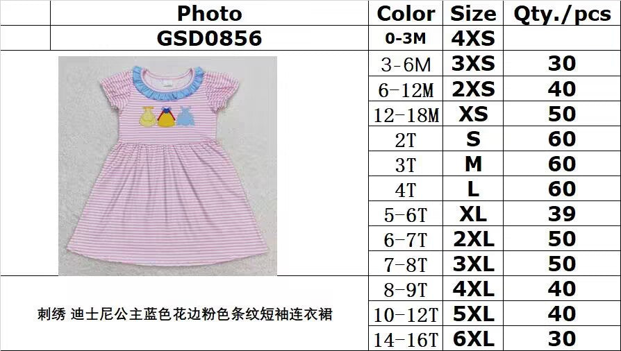 Cute Clothes GSD0856 Baby Girl's Pink Striped Dress with Blue Lace Embroidery Cute Clothing