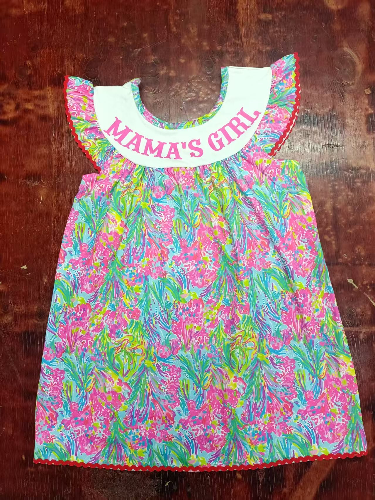 Custom moq 3 eta 6-7weeks baby girl clothes MAMA GIRL pink short sleeve dress-25.4.30
