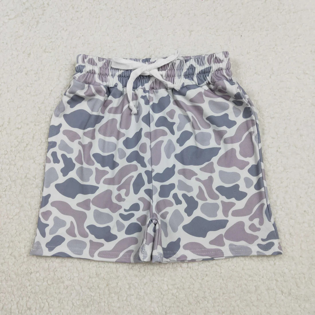 Best Sell RTS Baby Boys Southern Light Gray Blue Camouflage Shorts with Pockets Bottom for Infants