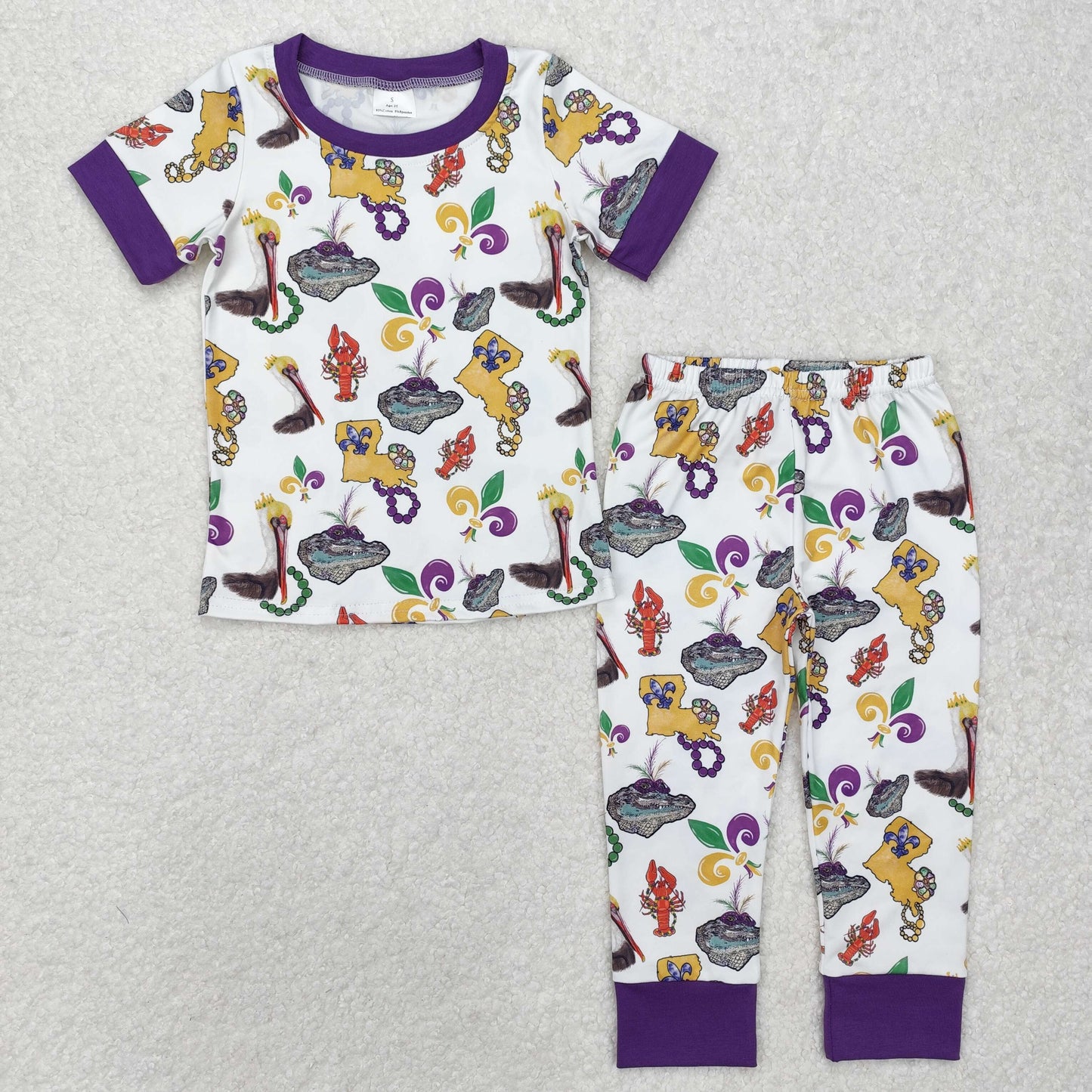 RTS NO MOQ(In Stock) BSPO0546 Carnival animal purple and white short-sleeved long pants pajamas set