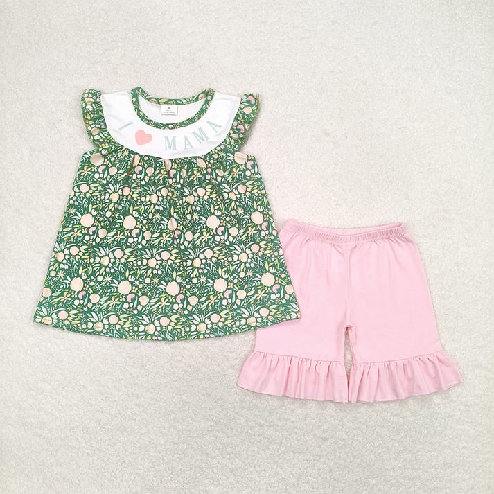 RTS NO MOQ baby girl clothes mama short-sleeved shorts suit & short-sleeved sets