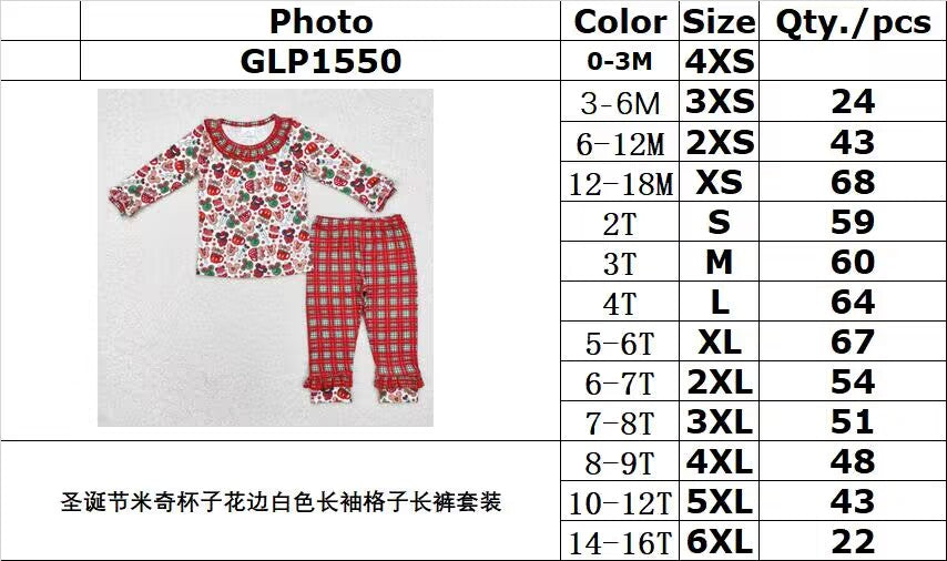 Cute Clothes GLP1550 Long sleeves top plaid pants girls Christmas pajamas