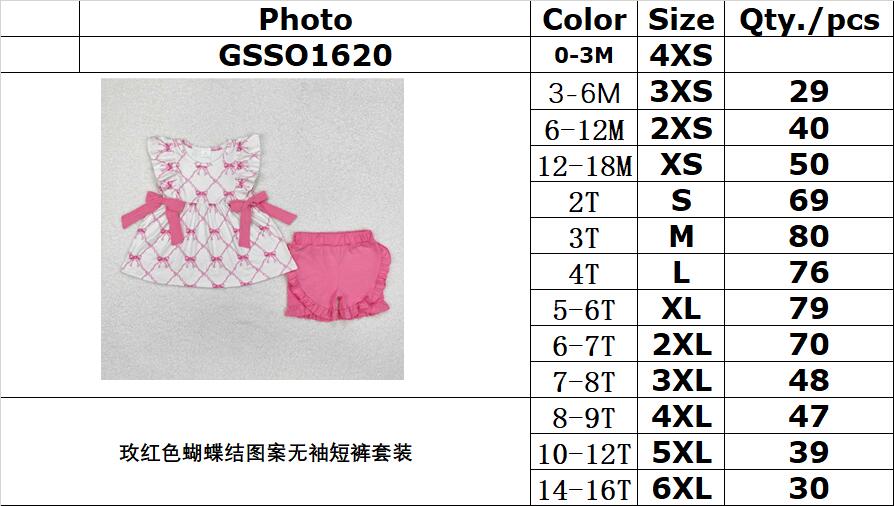 RTS NO MOQ ETA 5/7days Arrived GSSO1620 Rose red bow pattern sleeveless shorts suit