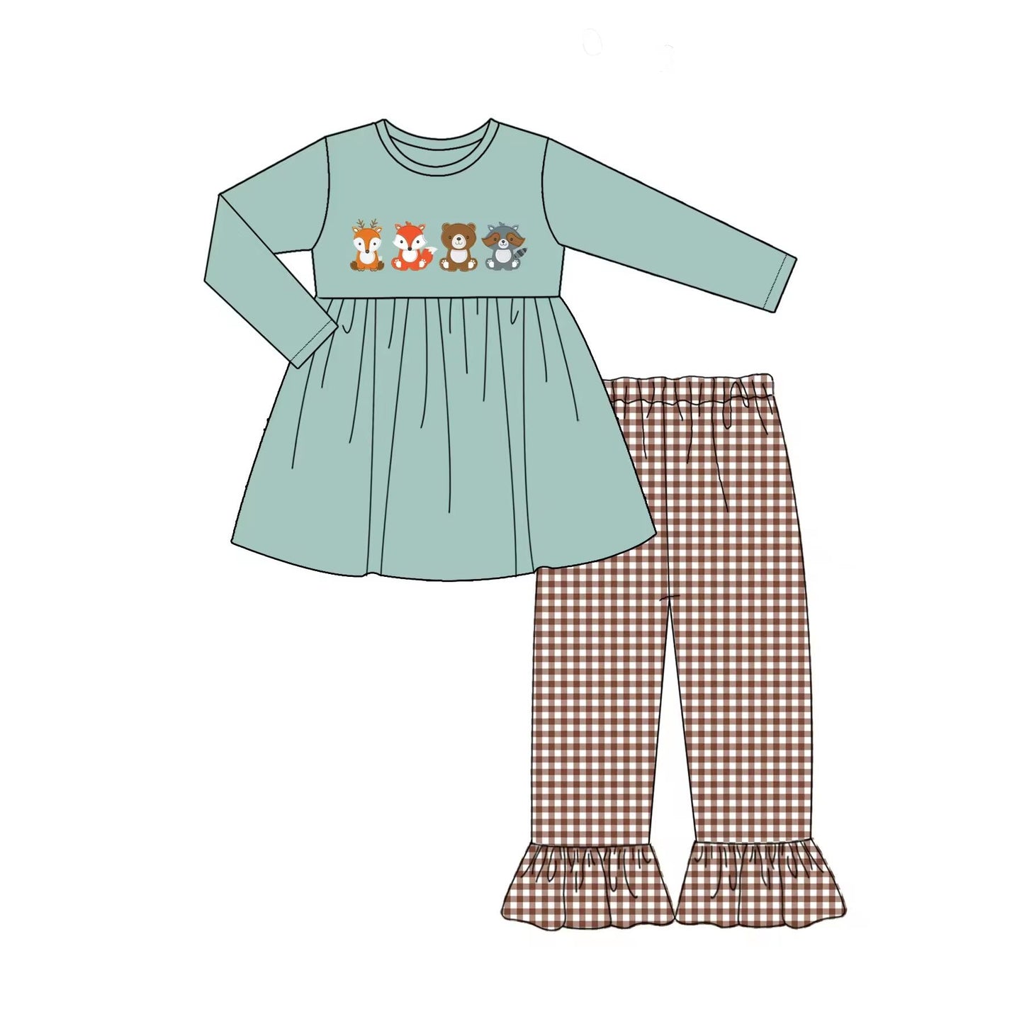 Custom moq 3 eta 6-8weeks Four-color animal blue-green skirt long suit