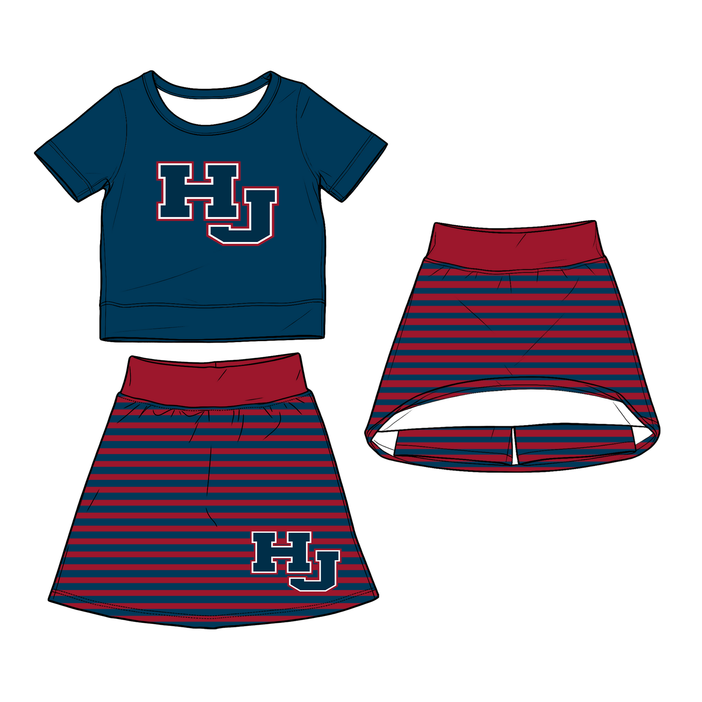 custom moq 5 mix size XY062604 Baby Girls Short Sleeve Top And Striped Skirt Two Piece Fashion Casual Clothes Set