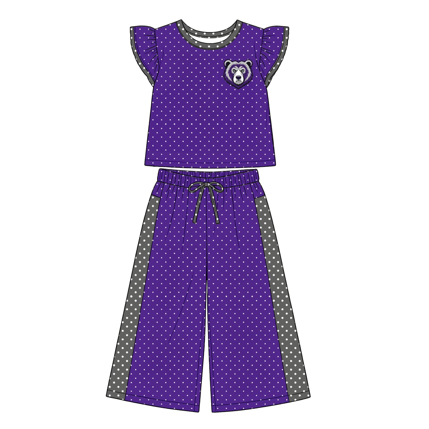custom moq 5 mix size XY071804 Baby Girls Flutter Sleeve Polka Dots Top Pants Team Casual Clothes Set