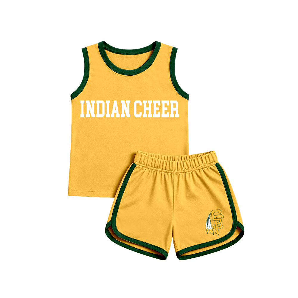 custom moq 5 mix size XY072104 Baby Kids Sleeveless Letter Printed Tank Top Shorts Team Set
