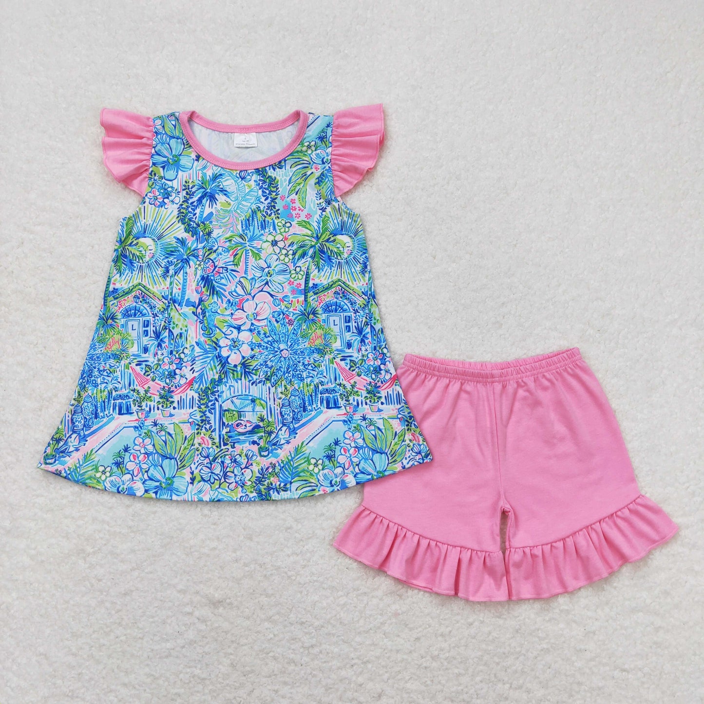 RTS NO MOQ baby girls clothes floral pattern short sleeve Clothes Sets