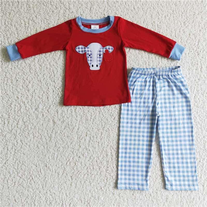 RTS NO MOQ(In Stock) Baby Boys embroidery Top Pants Outfits Sets