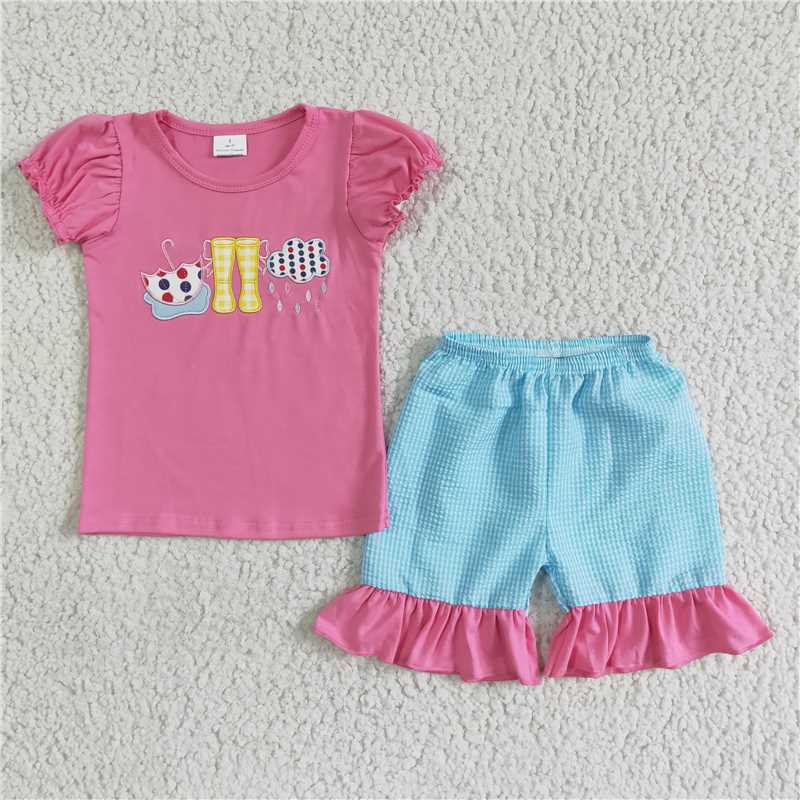 RTS NO MOQ Embroidery short-sleeved shorts suit & short-sleeved sets