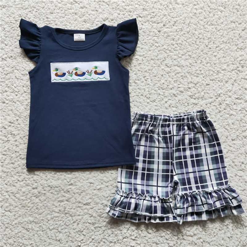 RTS NO MOQ Embroidery short-sleeved shorts suit & short-sleeved sets
