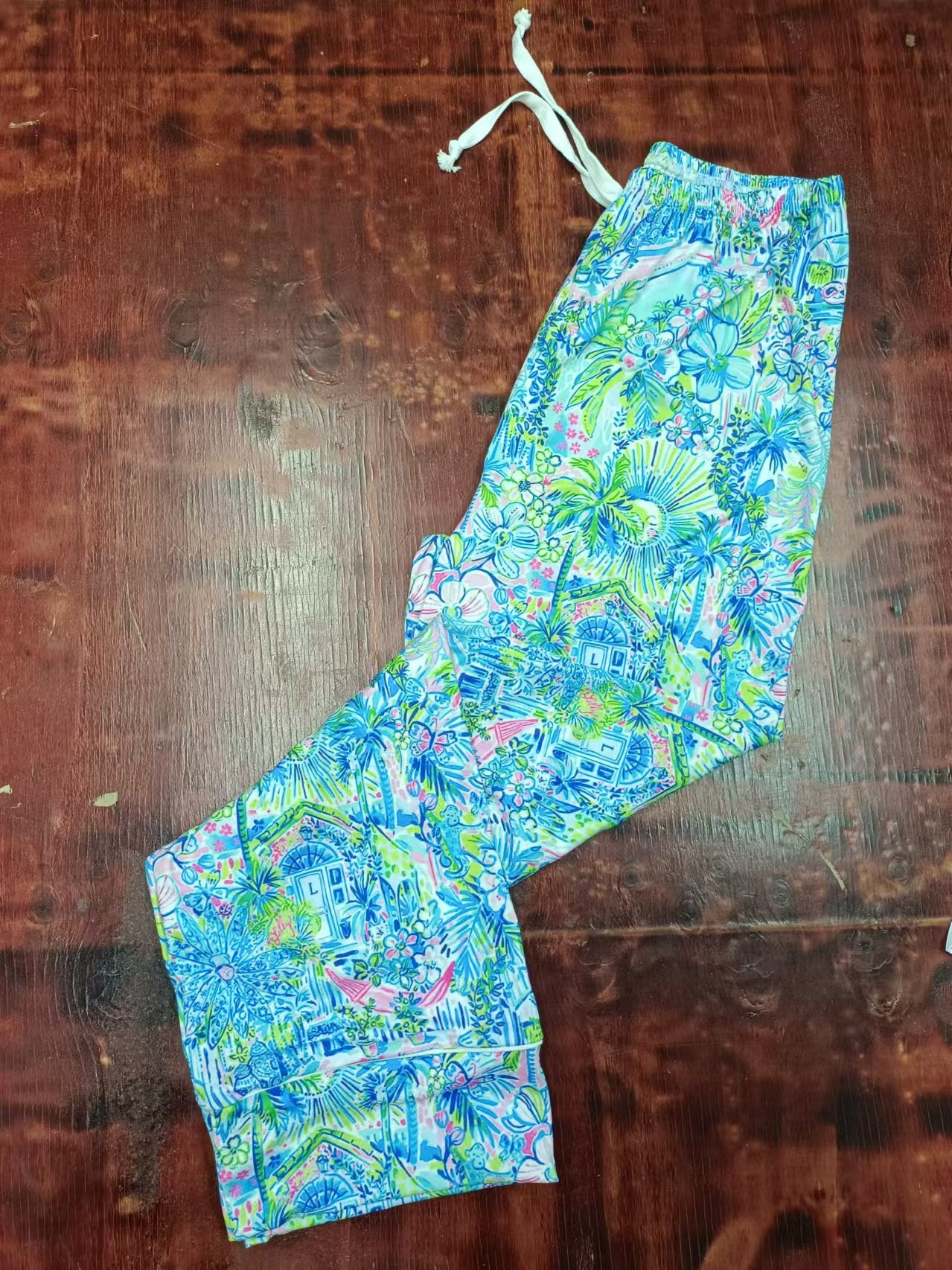 Custom moq 3 eta 6-7weeks Adult lake blue tree house elastic straight trousers