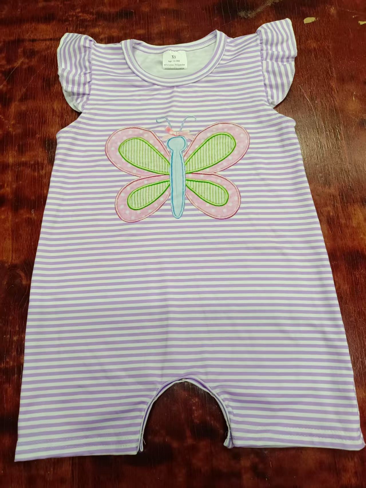 Custom moq 3 eta 6-7weeks baby girl clothes butterfly striped flying sleeve romper-25.5.9