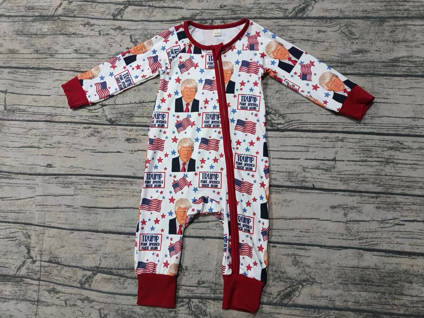 Deadline October 23 custom no moq eta 6-8weeks Red long zip-up jumpsuit with national flag, five-pointed star and human figure