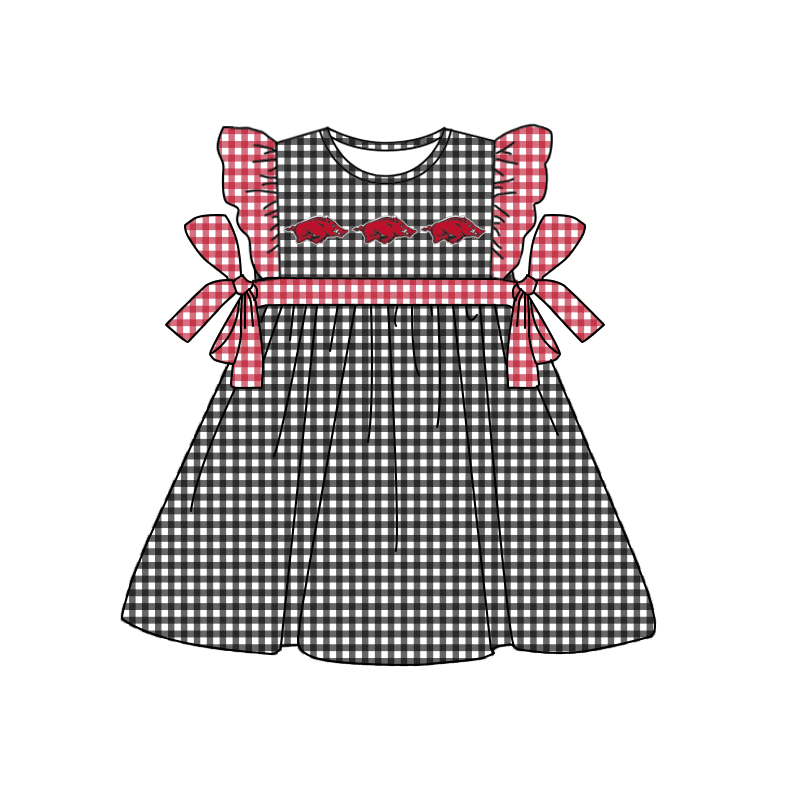 Girls short sleeve dress red and black plaid moq 5