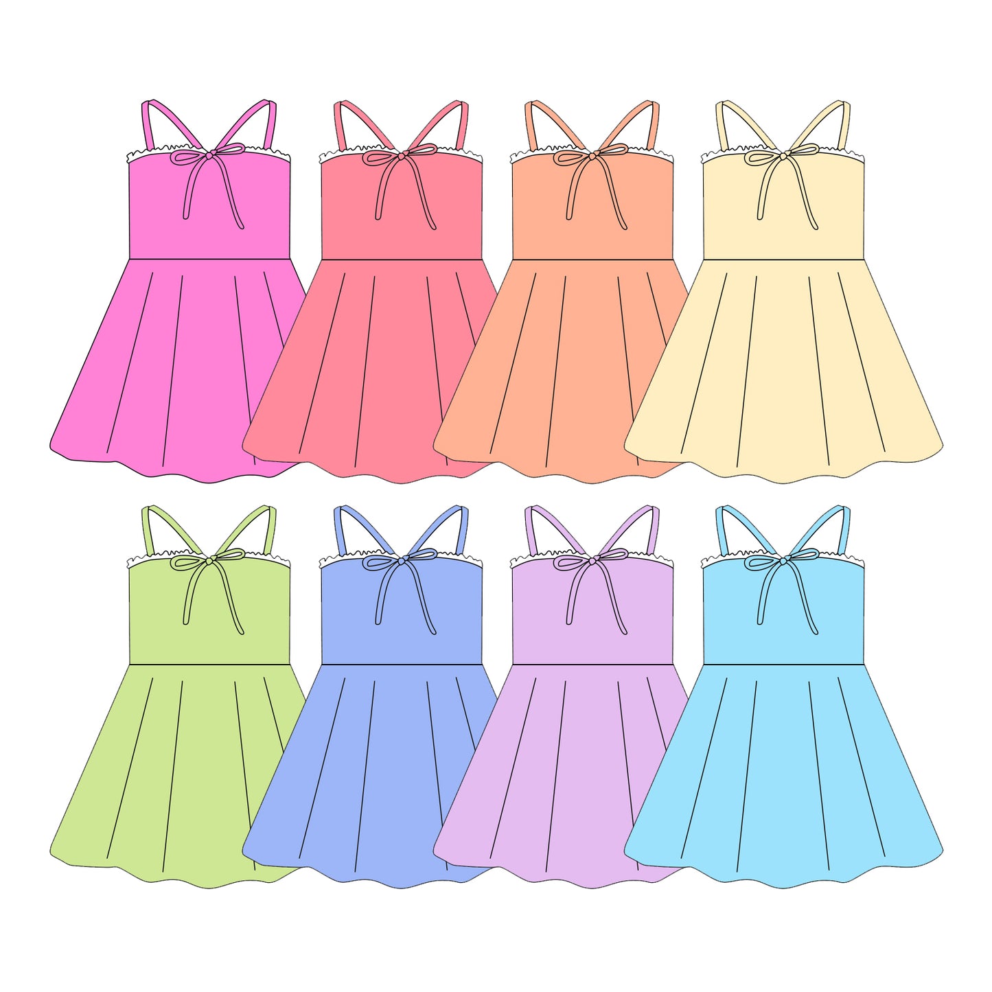 Custom moq 5 mix size Sibling Solid color sleeveless knee-length yoga dress for baby girls