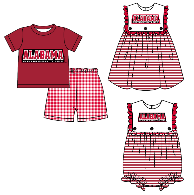 Custom moq 5 mix size milk silk summer teams Boy's red Short-Sleeved Top And Shorts Set Girl's Sleeveless Striped Dress And Romper