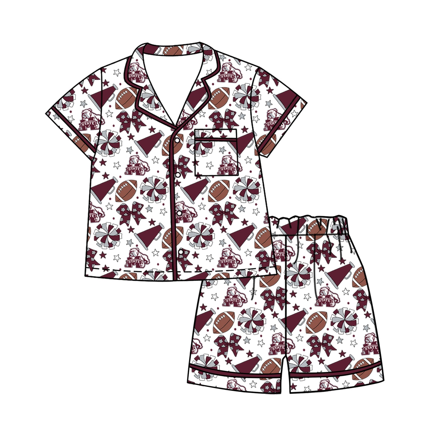 Custom moq 5 mix size milk silk summer teams Baby Girls Dark Red Bows Button Pocket Top Short Pajamas Sets Cute Infant Sleepwear