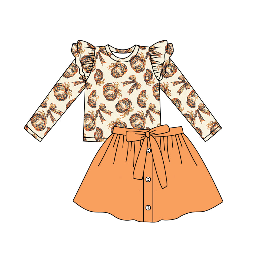 7.26 custom each style moq 5eta 4-6week Sibling Sister pumpkin orange baby girls sets and dress match family design