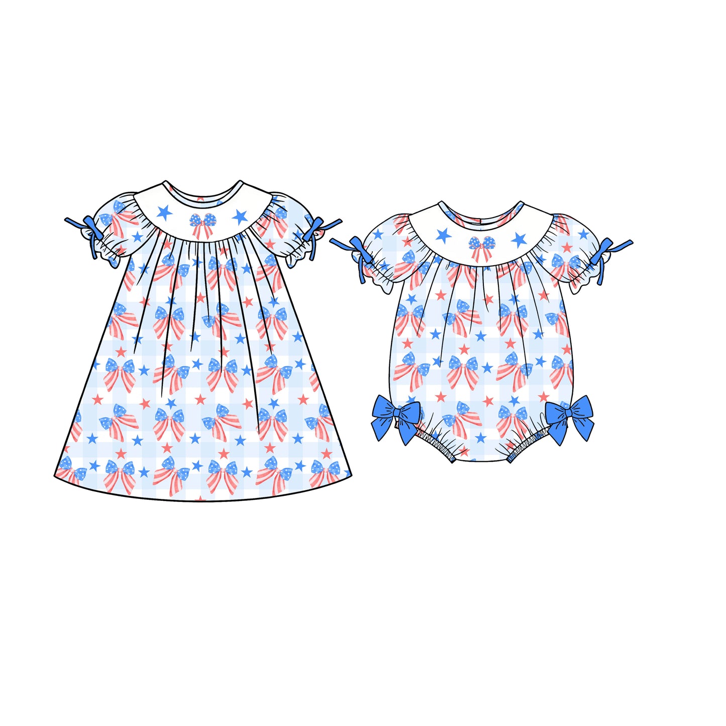 25.12.29 custom each style moq 5 eta 6-8week Sibling Sister bow baby short sleeve romper and dress match design
