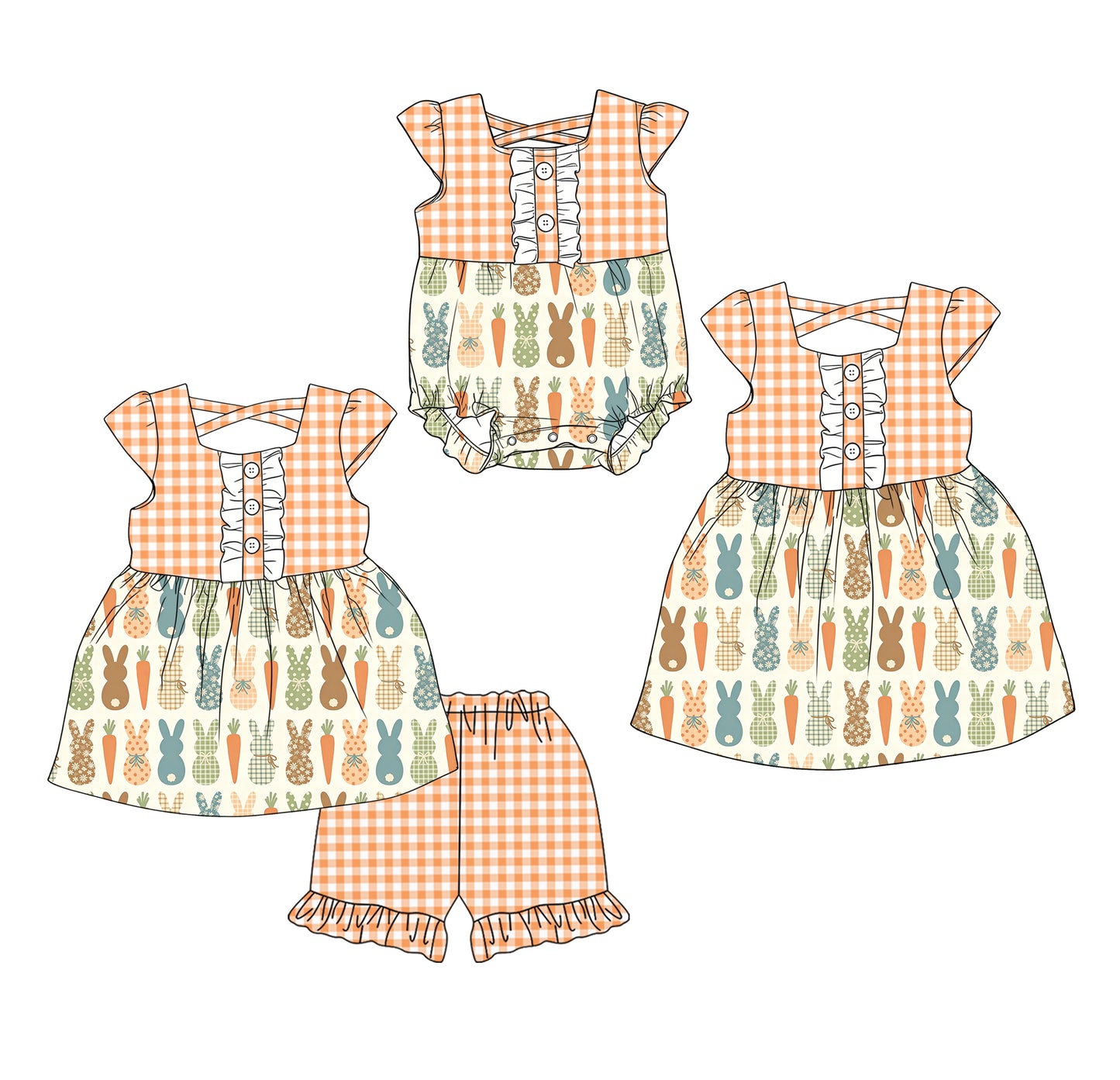25.12.17 custom each style moq 5 eta 6-8week Sibling Sister easter baby short sleeve shorts sets and romper and dress match design