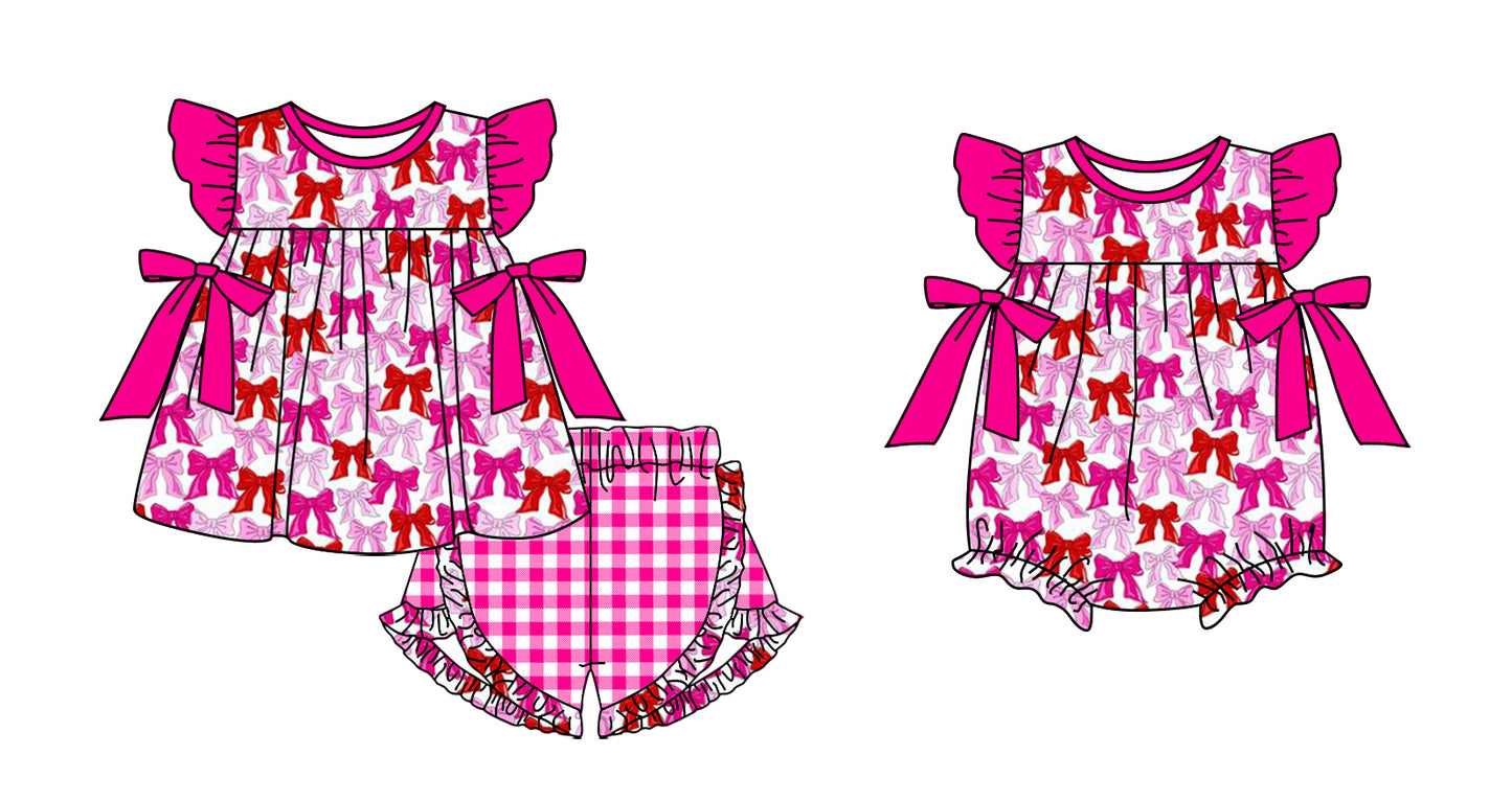 11.13 custom each style moq 5eta 4-6week Sibling Sister bow baby girl short sleeve shorts sets and rompers match design