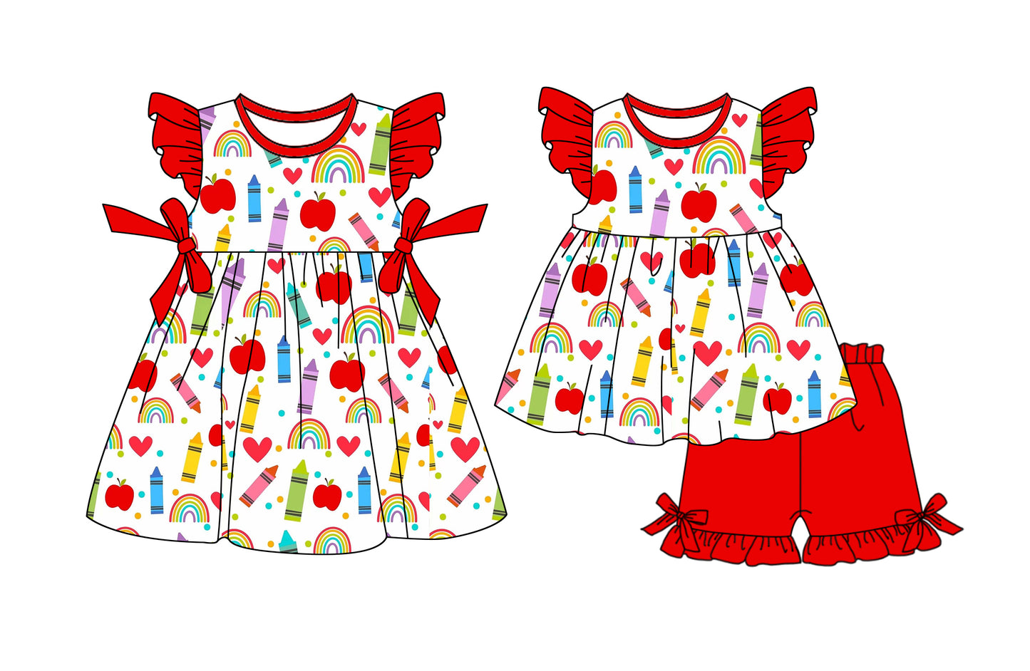 25.12.23 custom each style moq 5 eta 6-8week Sibling Sister apple pencil love baby short sleeve shorts sets and dress match design