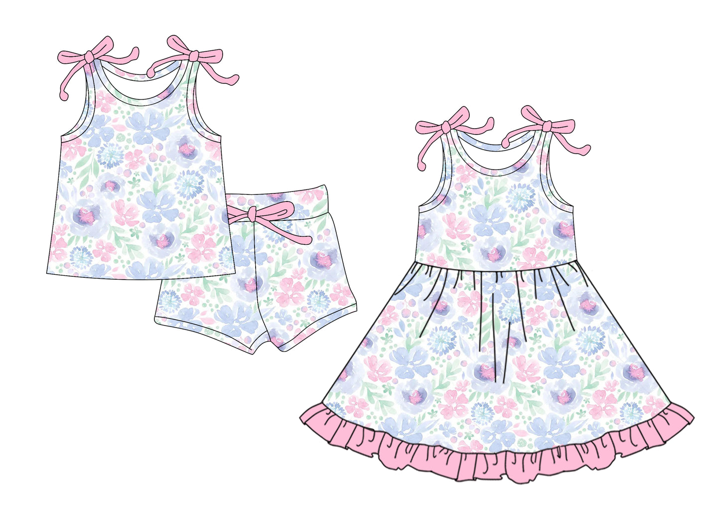 4.16 custom each style moq 5eta 4-6week Sibling Sister floral baby girl short sleeve shorts sets and dresses match design