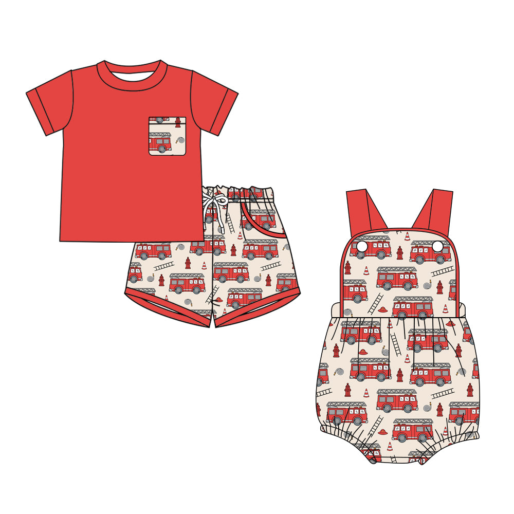 3.2 Custom moq 5 mix size Sibling Baby Boys Romper Red Short-Sleeved Top And Shorts Set for Infants