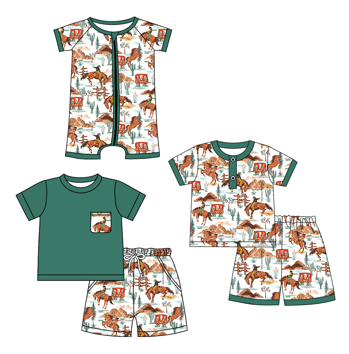 12.24 custom each style moq 5eta 4-6week Sibling Sister riding horse baby boy short sleeve shorts set 1 and sets 2 and boy romper match design