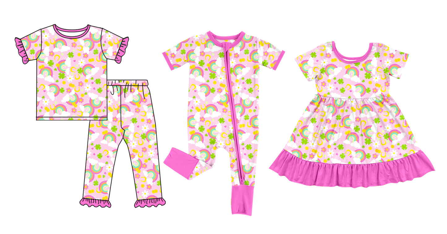 25.12.8 custom each style moq 5 eta 6-8week Sibling Sisters rainbow baby girl short sleeve pants sets and dress and rompers match family design