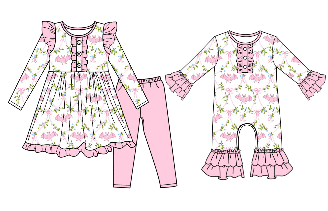 25.7.2 custom each style moq 5eta 4-6week Sibling Sisters bow bat baby girl long sleeve pants sets and rompers match family design