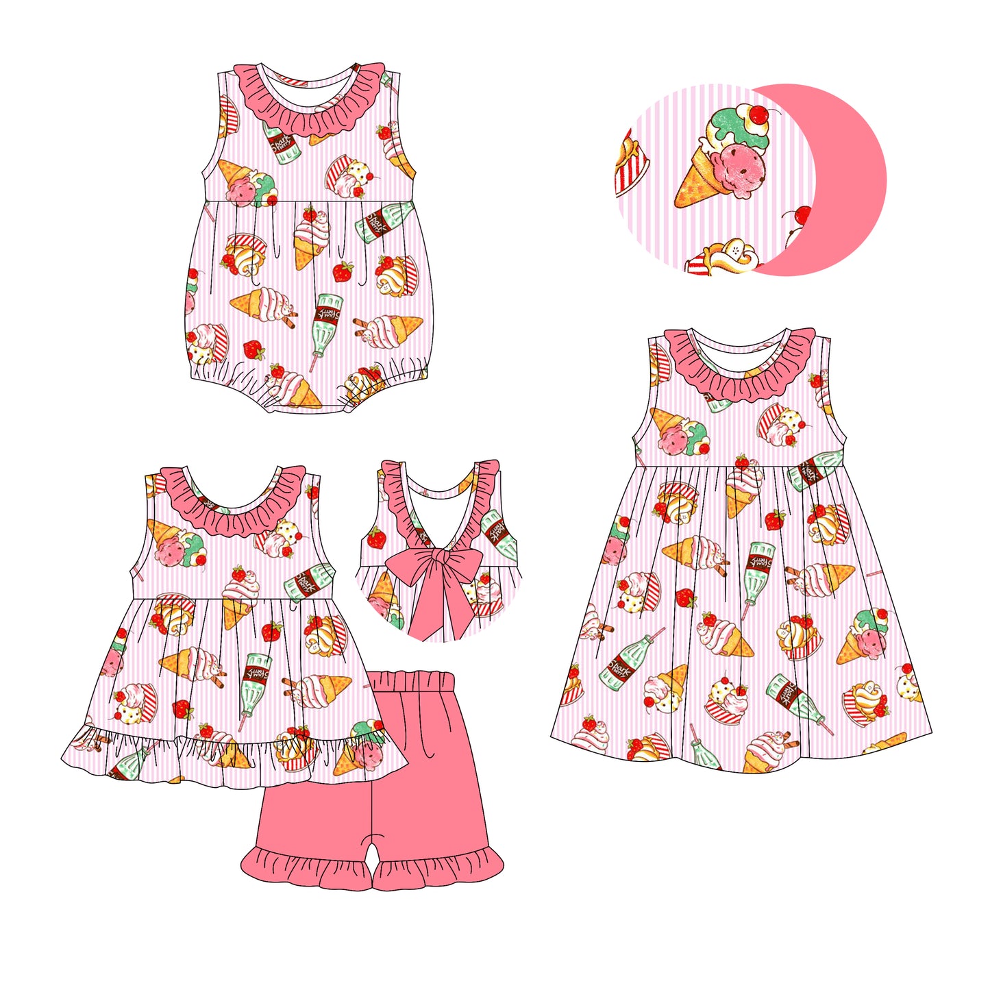 3.7 custom each style moq 5eta 4-6week Sibling Sisters baby girl short sleeve shorts sets and dress and rompers match family design