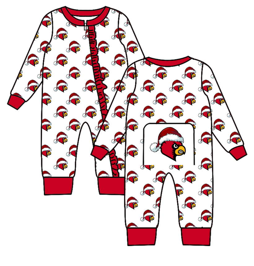 Custom moq 5 eta 6-8weeks Christmas hat bird red team long sleeve girls romper