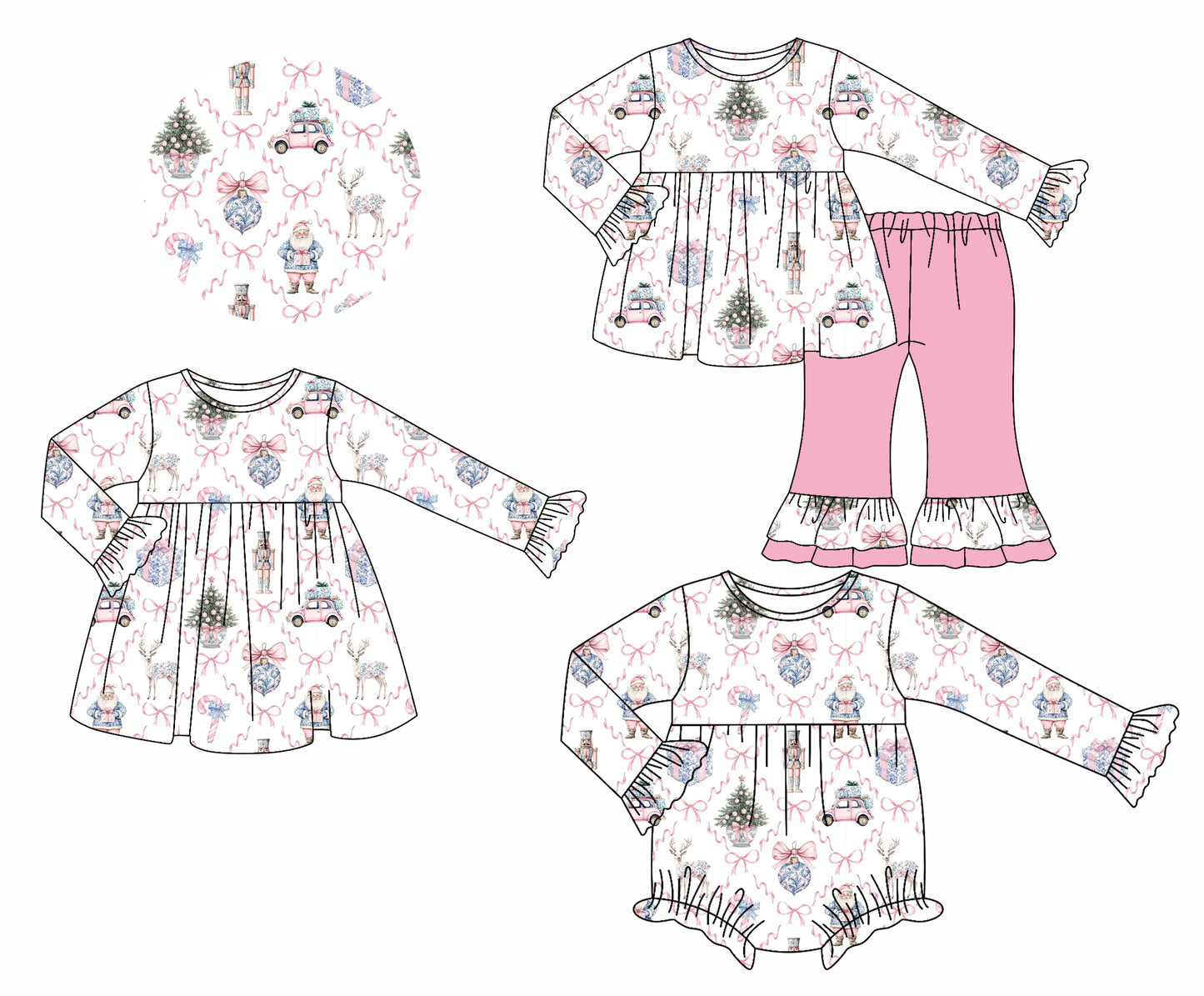 25.7.9 custom each style moq 5eta 4-6week Sibling Sisters Christmas bow baby girl long sleeve pants sets and dress and rompers match family design