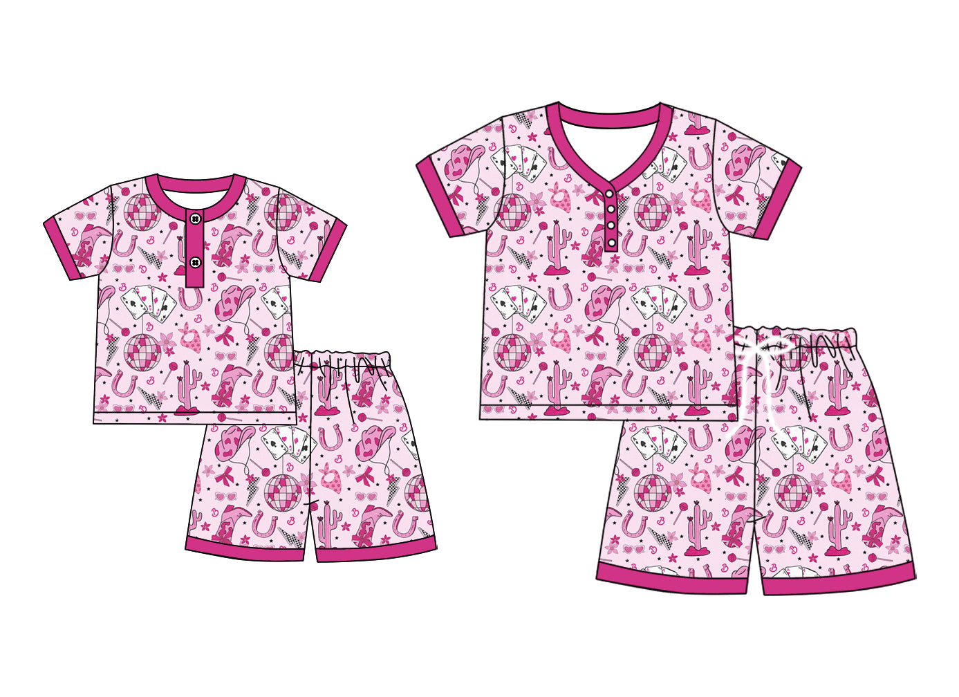 4.24 custom each style moq 5eta 4-6week Sibling Sister boot hat catcus short sleeve shorts sets and adult sets match design