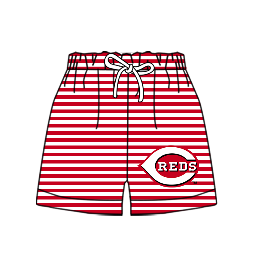 Custom moq 5 mix size milk silk summer teams Baby Red Striped Drawstring Shorts for Children Elastic Waist Kids Summer Shorts