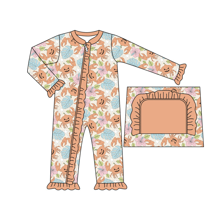 7.18 custom each style moq 5eta 4-6week Sibling Sister pumpkin crab orange baby girls sets and dress and rompers match family design