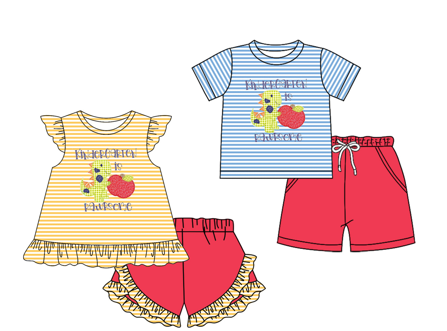 2.7 custom each style moq 5eta 4-6week Sibling Sister back to school baby girls short sleeve shorts sets and set 2 match design