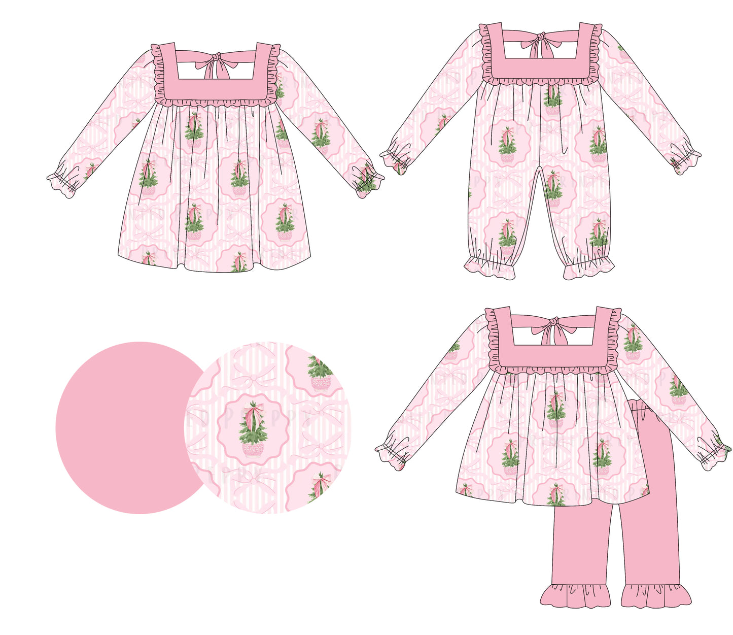 25.5.14 custom each style moq 5eta 4-6week Sibling Sisters Christmas trees baby girl long sleeve pants sets and dress and rompers match family design