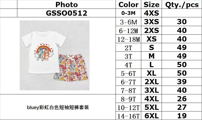 Cute Clothes GSSO0512 rainbow white short-sleeved shorts set