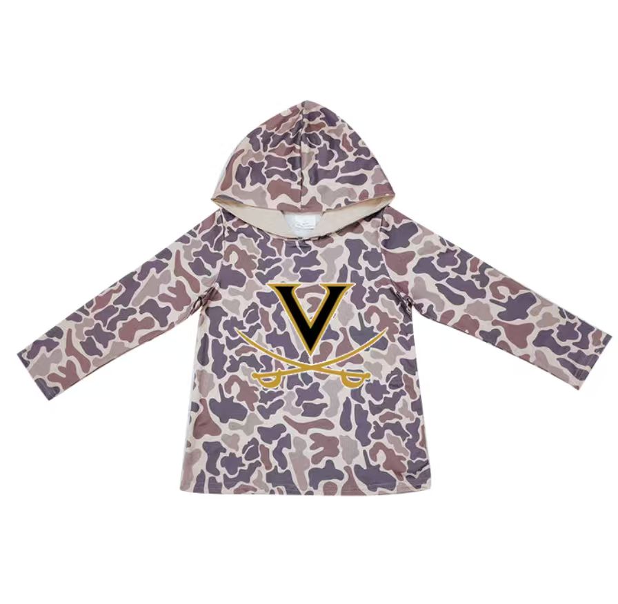 Custom moq 5 mix size milk silk summer team baby girls and boys clothes camouflage hooded long sleeve top-25.10.22