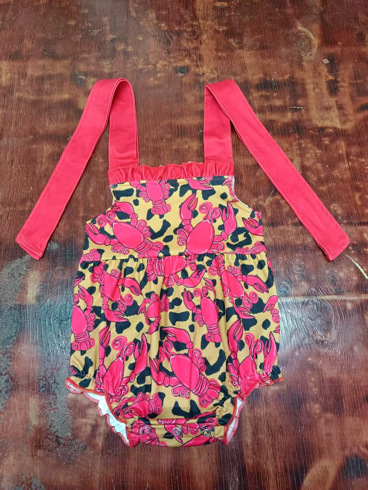 Custom moq 3 eta 6-7weeks baby girl clothes lobster leopard sleeveless romper-25.5.12