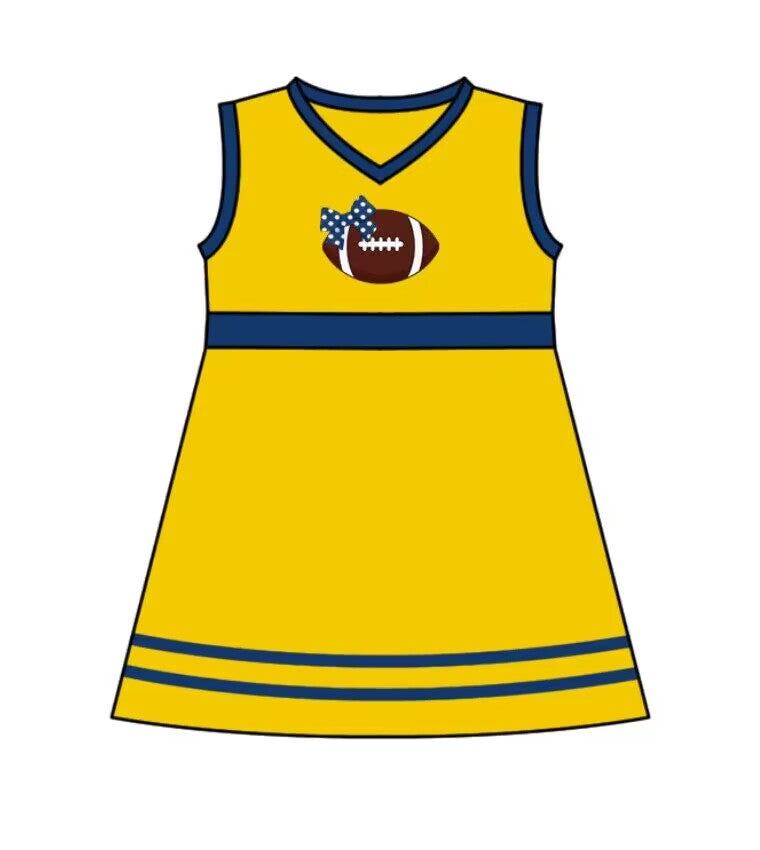 Custom MOQ 3 MIX SIZE ETA 6-7weeks team baby girls clothes yellow sleeveless dress
