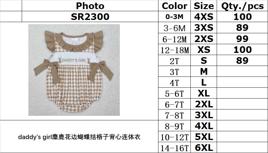 RTS NO MOQ ETA 5/7days arrived SR2300 Daddy's girl elk lace bow plaid vest jumpsuit