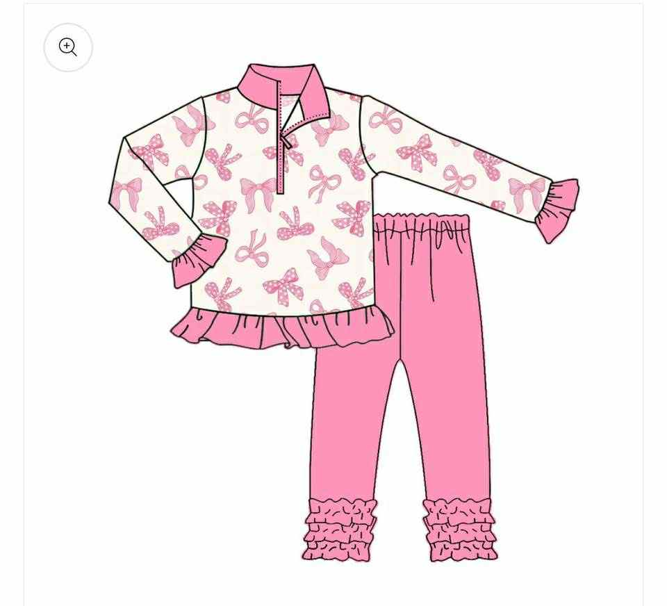 Custom moq 5 mix size eta 6-8weeks pink bow long sleeve sets