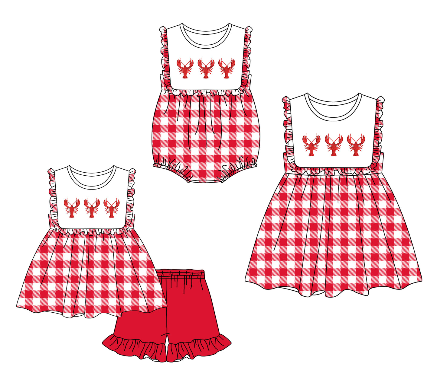 12.6 custom each style moq 5eta 4-6week Sibling Sister lobster baby girl short sleeve shorts sets and dress and rompers match family design