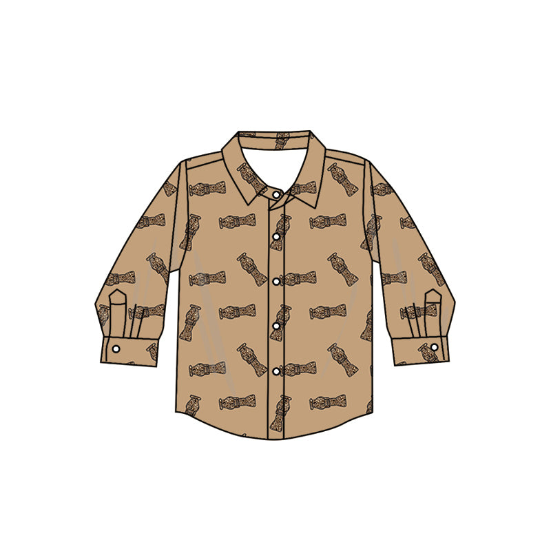 8.27 custom each style moq 5 eta 4-6week baby boys clothes brwon button long sleeve top