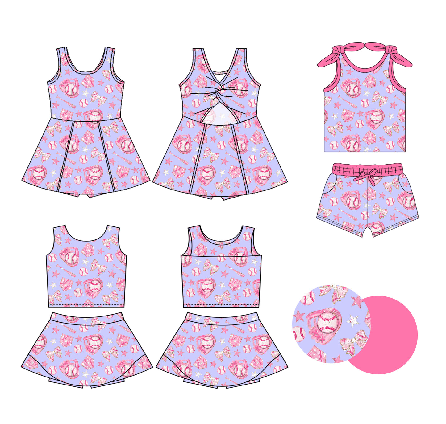 Custom moq 5 mix size Sibling Baby Girls Purple Sleeveless Top And Shorts Set Sleeveless Top And Skirt Sets Dress Yoga Outfit
