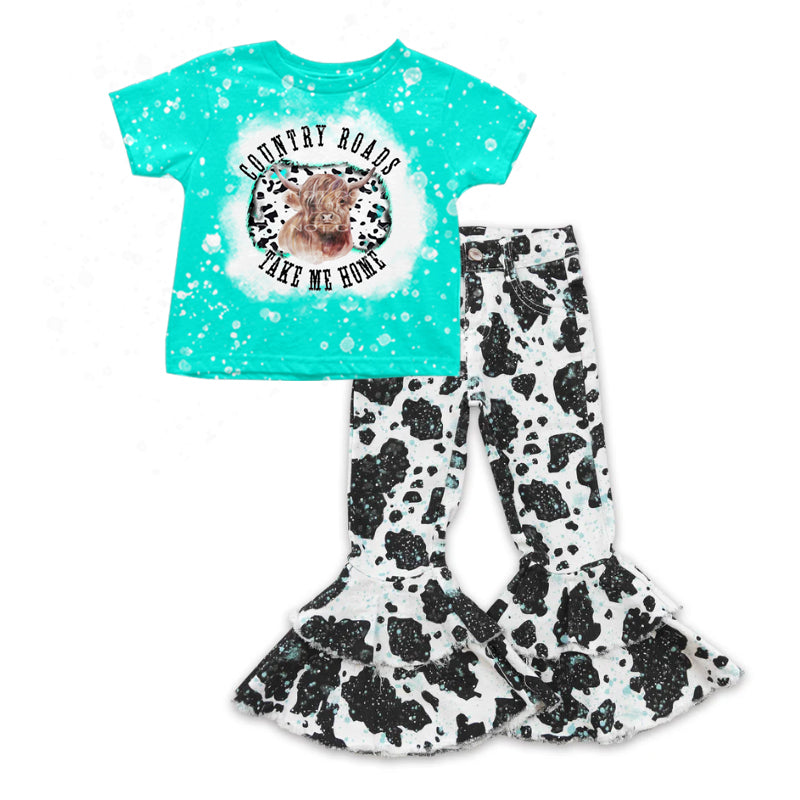 9.24 custom each style moq 5eta 4-6week baby girls clothes cow short sleeve pants sets